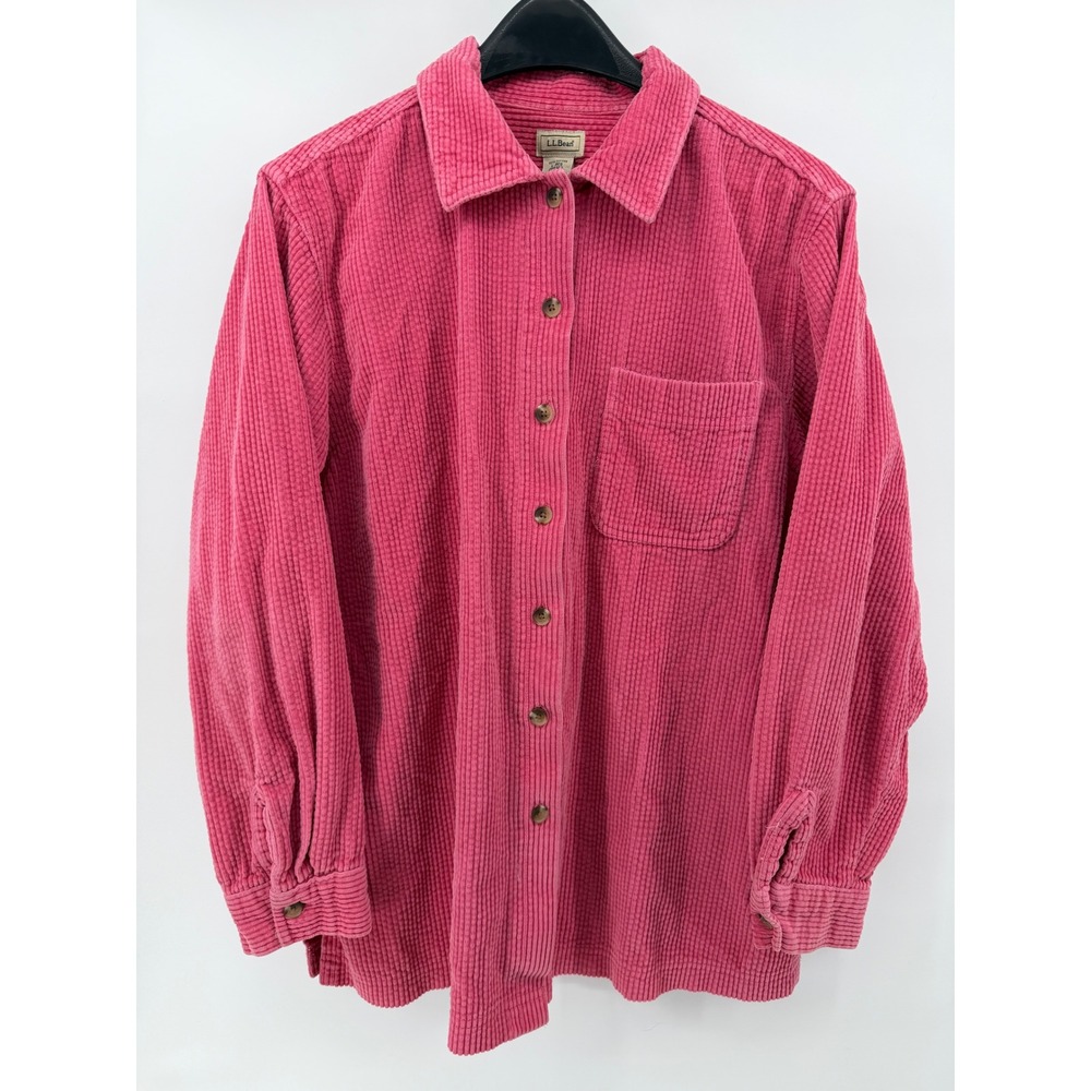 LL Bean Womens Pink Wide Wale Corduroy Button Down Shirt Large L-REG 266127 - Picture 2 of 4